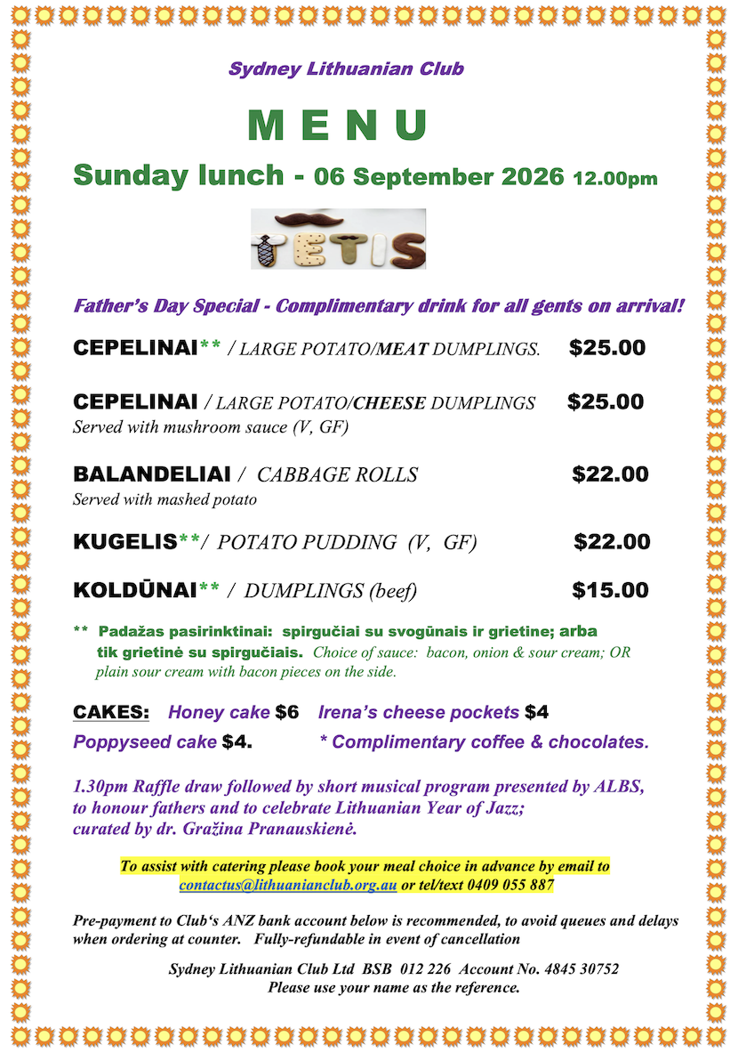 Menu 06 September 2026