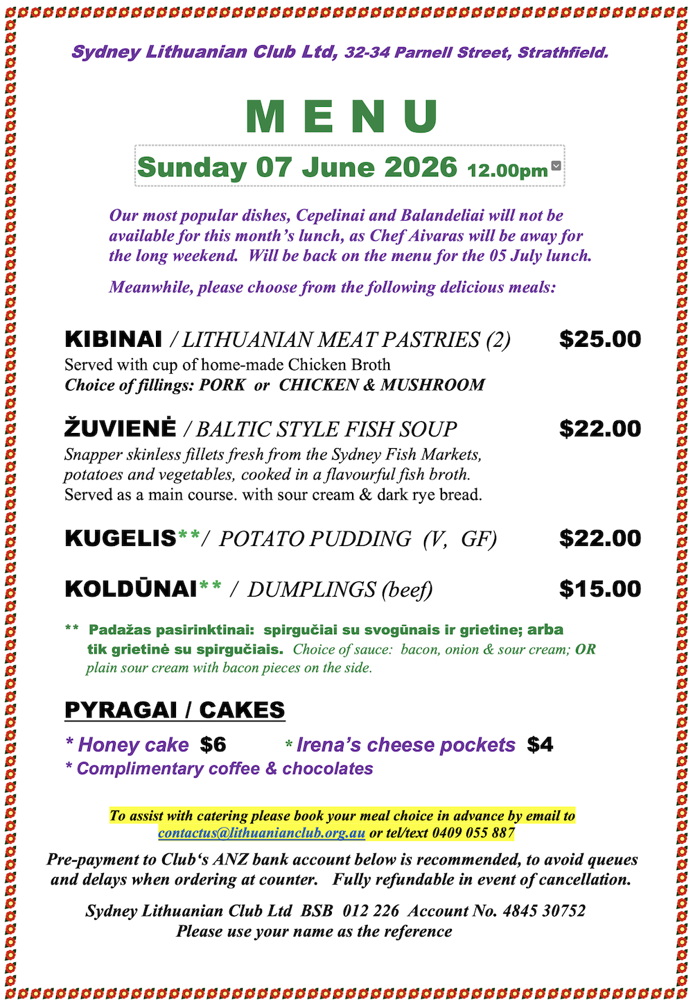 june 07 2026 menu